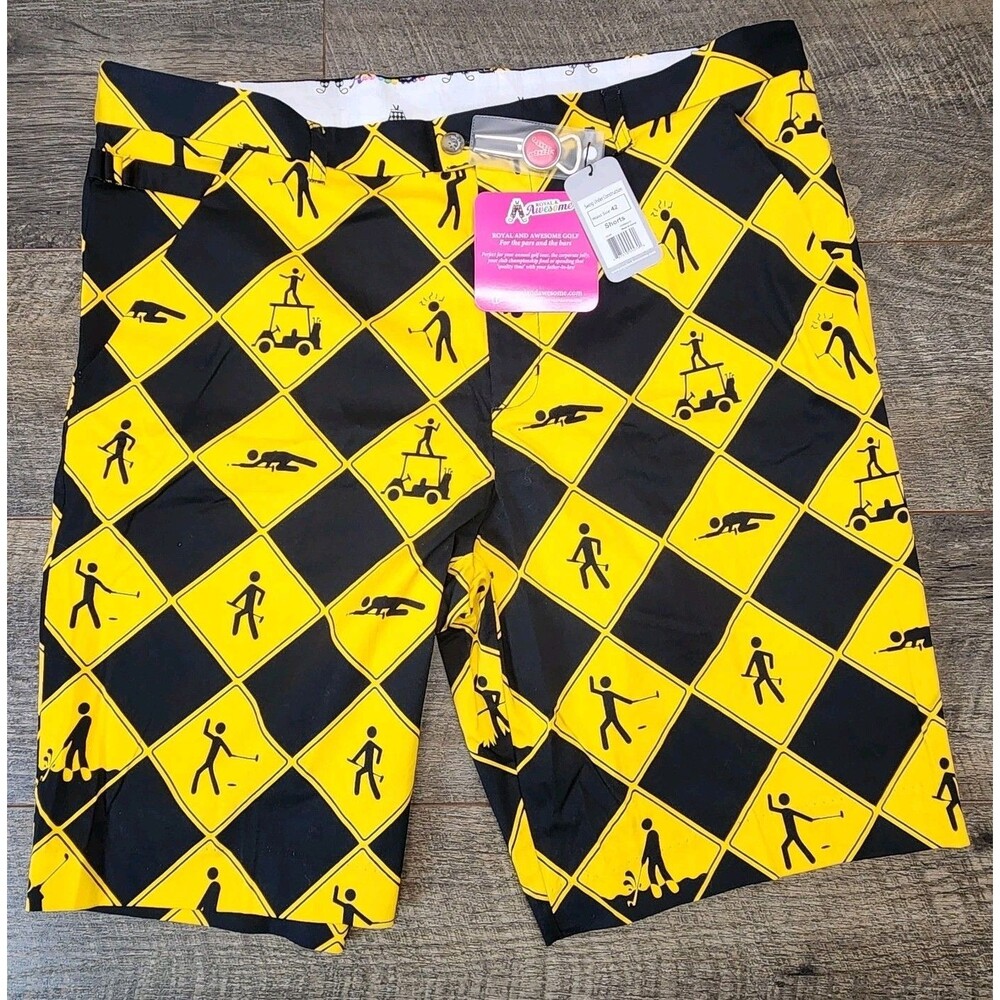 Royal and Awesome Men's Golf Shorts Swing Under Construction Size 42 + tool